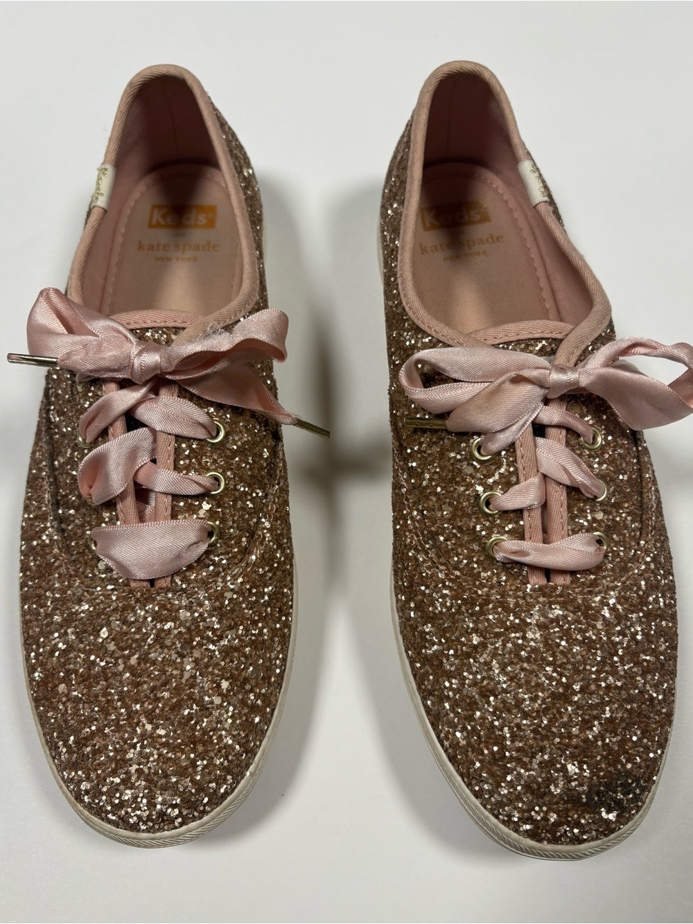 Kate Spade Glitter Lace-Up Sneakers in Rose Pink and Gold